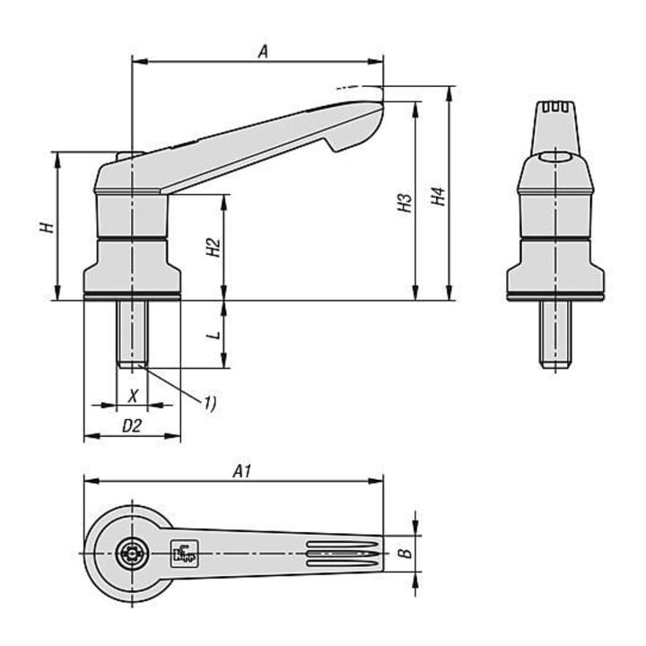 KIPP Klemmhebel mit Spannkraftverstärker Gr. 4 M10x50 Kunststoff grau RAL7035 kom.