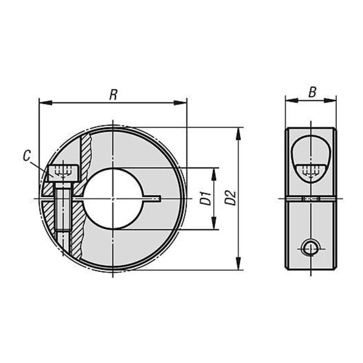 KIPP Klemmring Form A innen geschlitzt 22 x 42 x 15mm Aluminium blank
