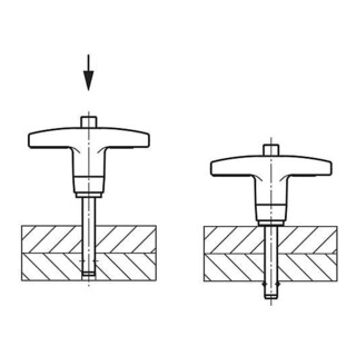 KIPP Kogelborgpen T-greep 5 mm 25 mm roestvrij staal aluminium