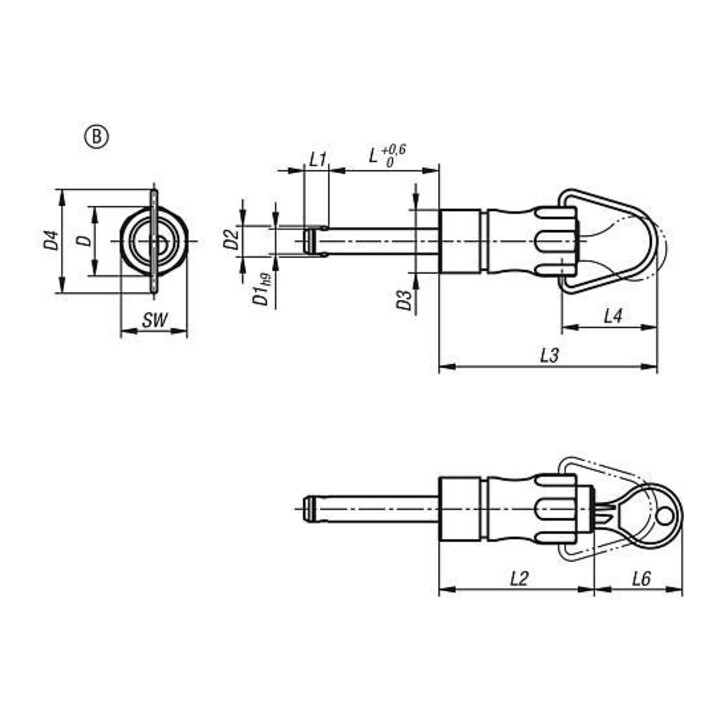 KIPP Kugelborgpen afsluitbaar Vorm B 16 mm 30 mm greepuitsparing ring