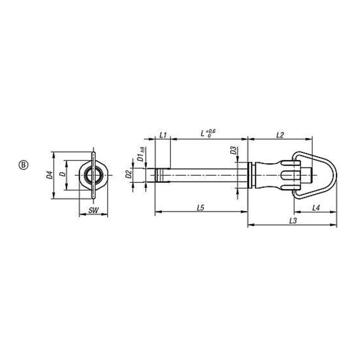 KIPP Kugelsperrbolzen Form B mit Griffmulde und Ring Ø 5mm 30mm