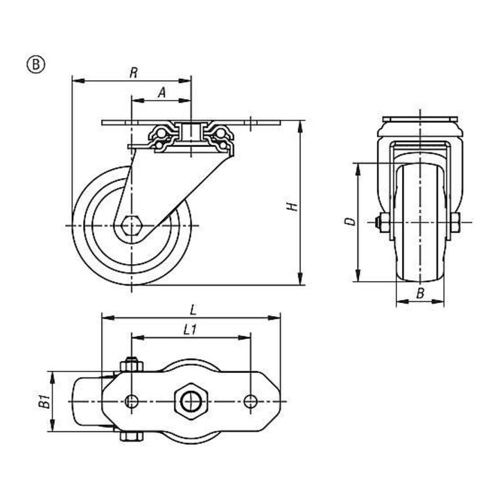 KIPP Lenkrolle Form B D125 B32 Polyurethan elektrisch