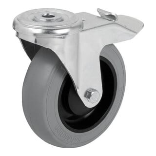 KIPP Lenkrolle mit Feststellsys Stop-Fix Ø125 B40 Stahl Weichgummireifen