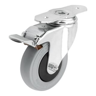 KIPP Lenkrolle mit Feststellsystem Stop-Fix Ø 100mm B 32mm Gummi Stahl
