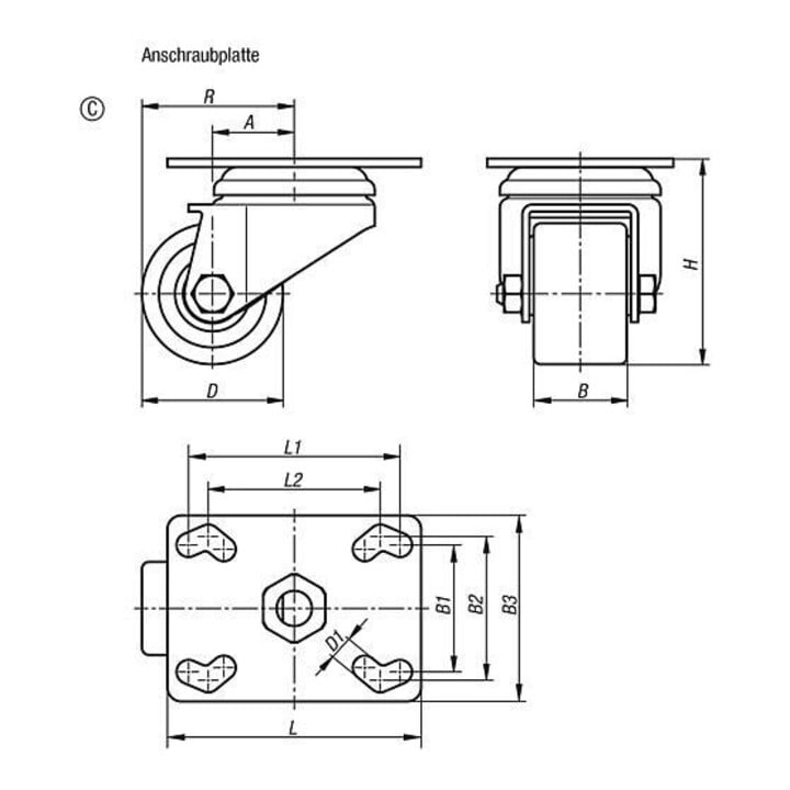 KIPP Lenkrolle ohne Feststellsystem Form C Polyamid Kompaktausführung
