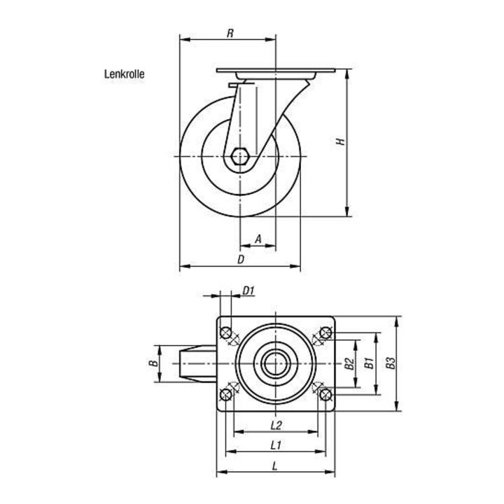KIPP Lenkrolle ohne Feststellsystem Ø 200 x 50mm thermoplast für Hygienebereich