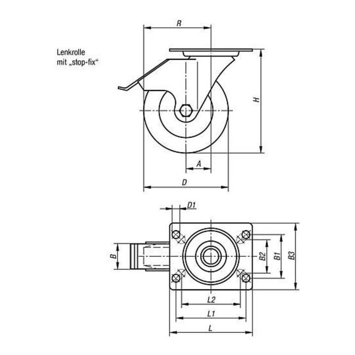 KIPP Lenkrolle Stop-Fix Ø 125mm B 40mm Polyamid Edelstahl