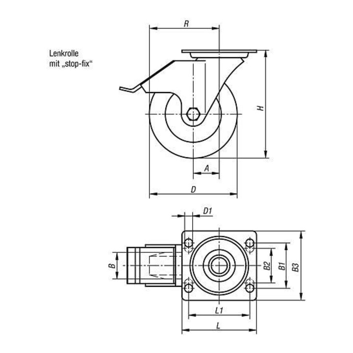 KIPP Lenkrolle Stop-Fix Ø 160 x 50 mm Gummi Stahlgehäuse