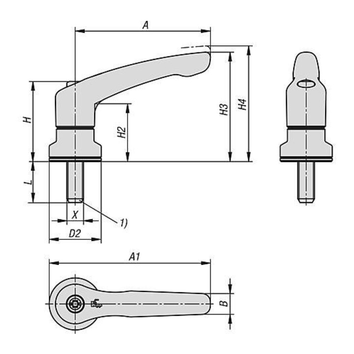 KIPP Levier de serrage avec amplificateur de force de serrage Gr.3 M10x15 Zinc jaune RAL1021 structurel