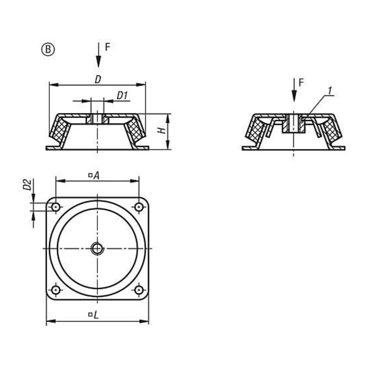 KIPP Maschinenfuß D=150 Form B Stahl Elast. Naturkautschuk