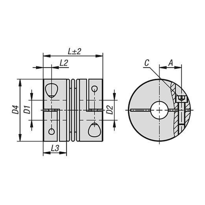 KIPP Metaalbalgkoppeling Gr.1500 D1=50 D2=50 L=96 Aluminium