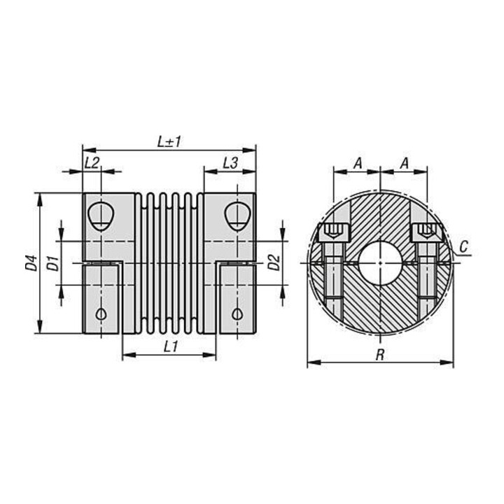 KIPP Metaalbalgkoppeling GR.5 D1=6 D2=6 L=25 Aluminium