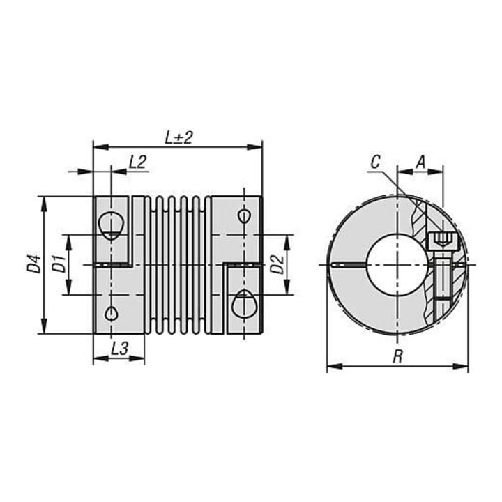 KIPP Metaalbalgkoppeling Gr. 60 RVS D1 32 D2 32 L 79
