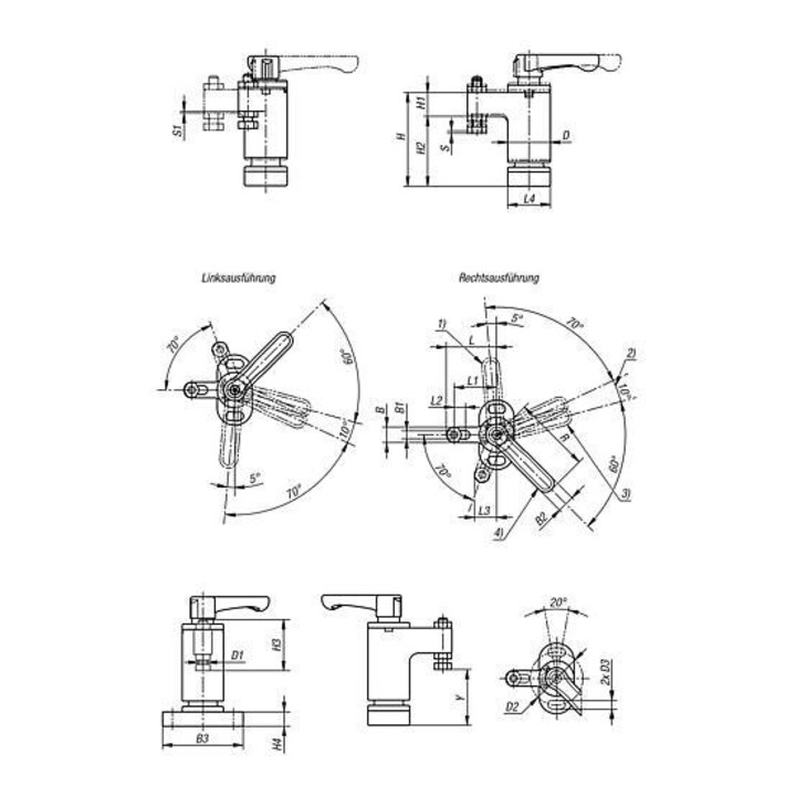 KIPP Mini Links Schwenkspanner F=550, vernickeld, gehard staal