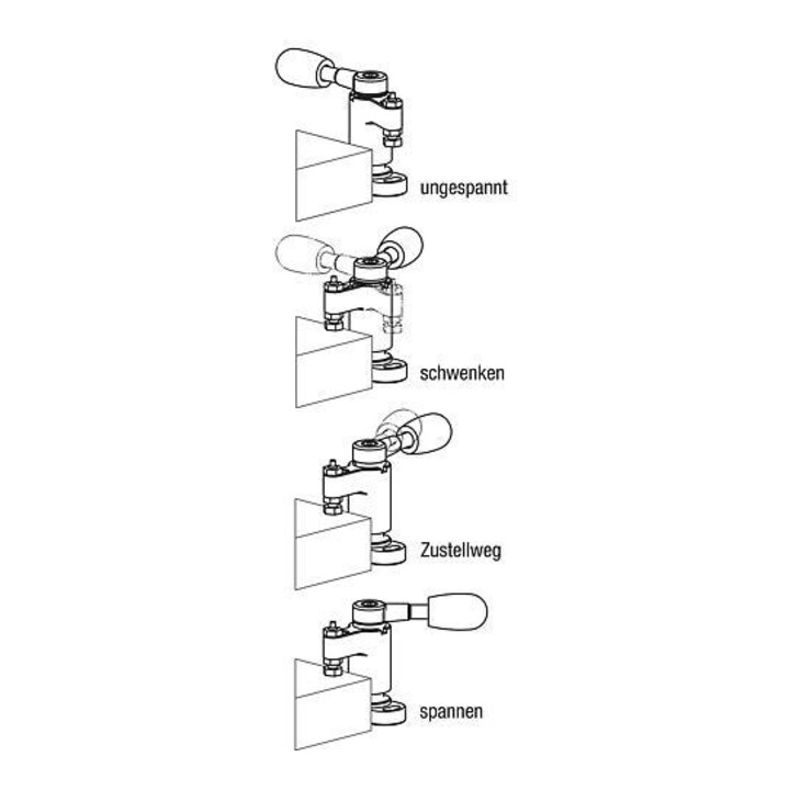 KIPP Mini-serre-joint pivotant gauche acier cémenté brunie FH=200 X=31,7
