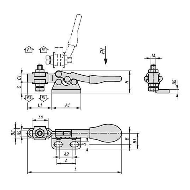 KIPP Mini serre-joint rapide horizontal F1=250 réglable