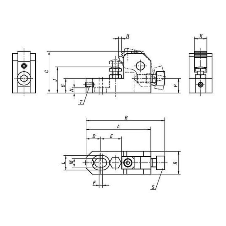 KIPP Niederzugspanner A=124 B=38 Vergütungsstahl vergütet und br.
