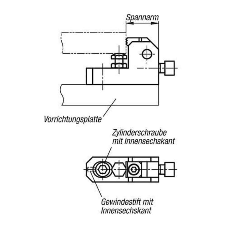 KIPP Niederzugspanner A=93 B=32 Vergütungsstahl vergütet und brüniert
