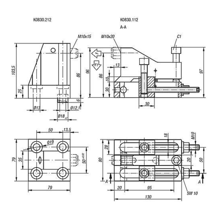 KIPP Niederzugspanner F=25000 F1=5000 Stahl brüniert gehärtet