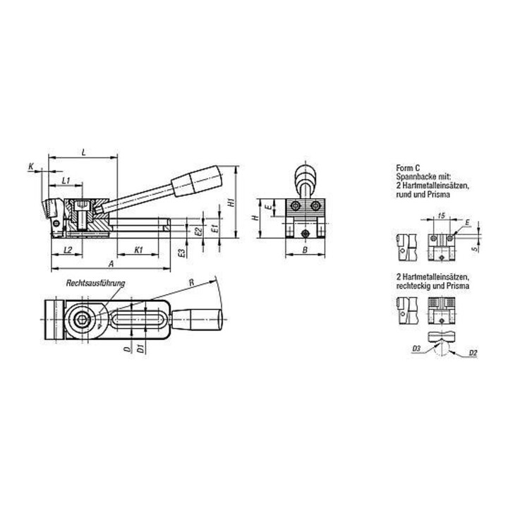 KIPP Niederzugspanner links A=78 25 x 24 Stahl