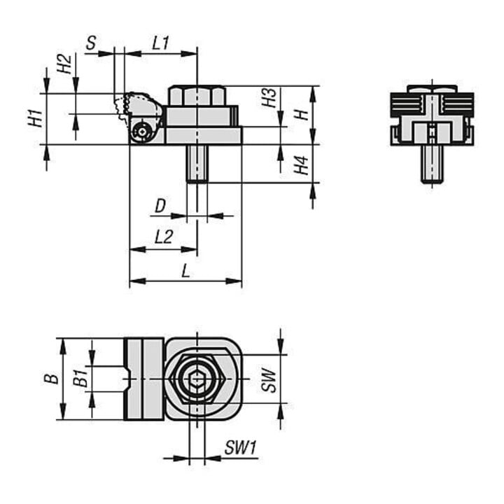KIPP Niederzugspanner M12 S=5,5 F=7 vergütungsstahl brüniert schwarz