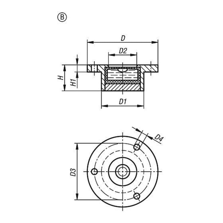 KIPP Niveau à bulle avec bride d'entrée D1=34 H=15 laiton polyamide