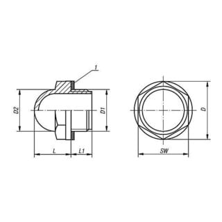 KIPP Ölschauglas gewölbt D1=G3/8 D=22 Thermoplast