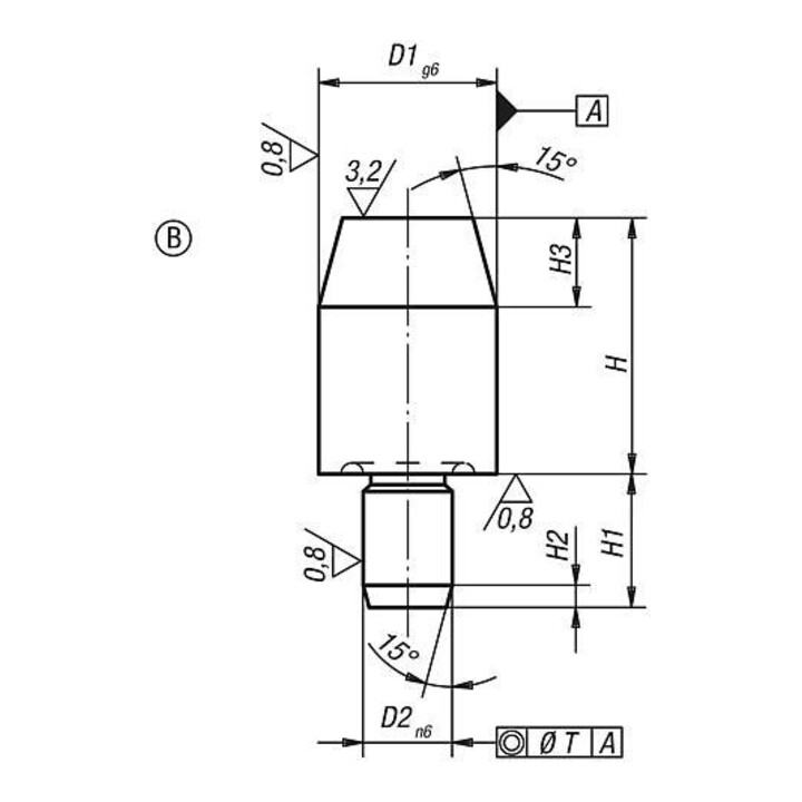 KIPP Opnamepen DIN 6321 Vorm B 8 x 16 x 6 mm Cylindrisch