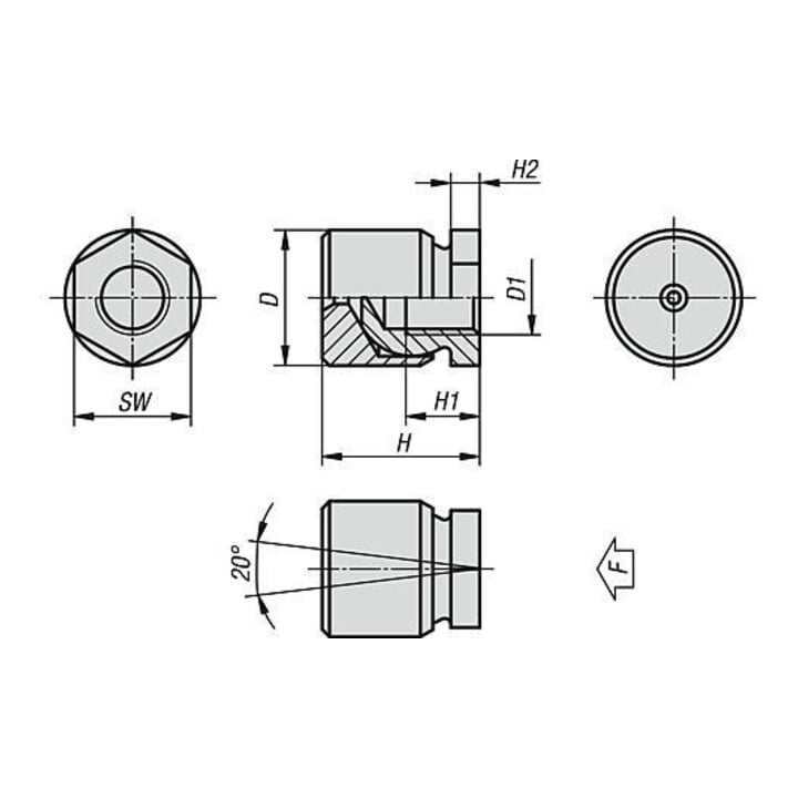 KIPP Pied articulé D1=M05 H16,5 SW10 acier