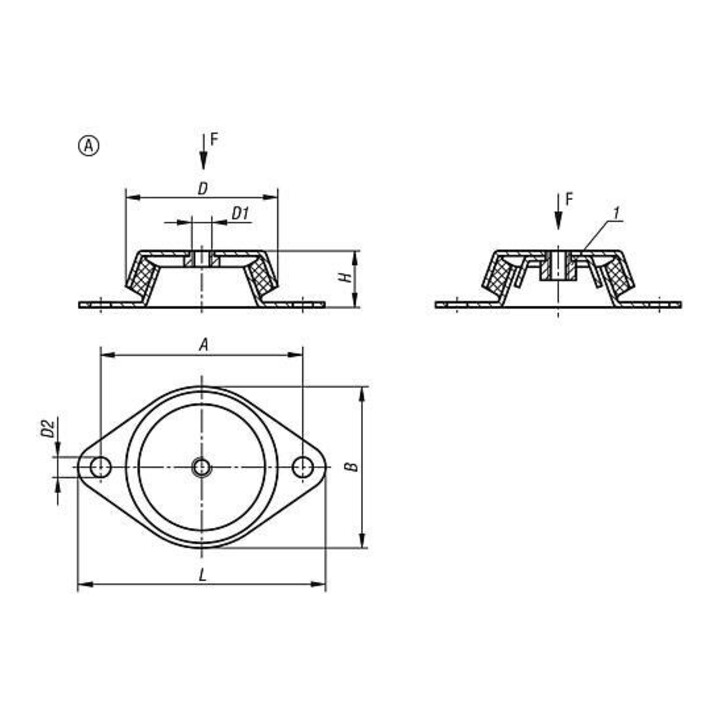 KIPP Pied de machine D=78 Forme A Acier Caoutchouc naturel élastique
