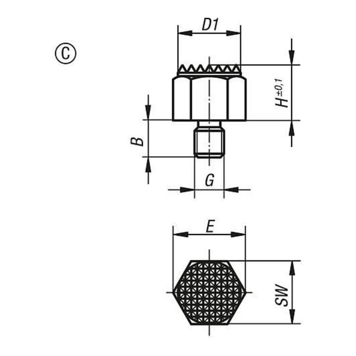 KIPP Pied de positionnement G=M16 Forme C acier automatique brunifié durci 30 mm