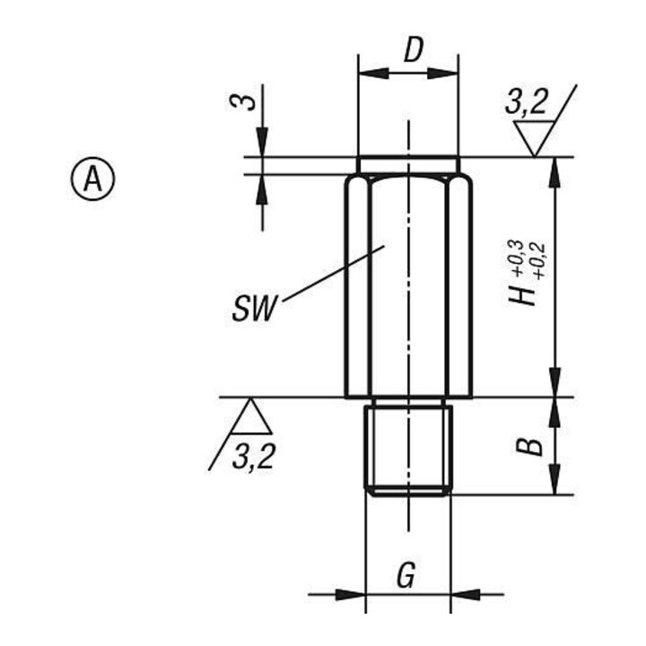 KIPP Pied de positionnement M20 80 mm acier allié SW 32