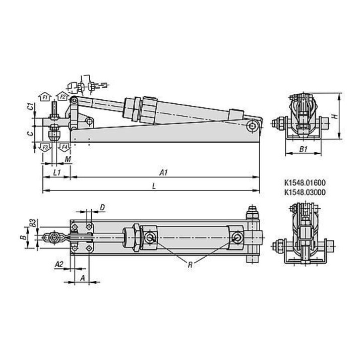 KIPP Pince pneumatique horizontale Forme A acier F1=1600