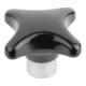 KIPP Poignée croix DIN 6335 D=M10 D1=50 H=32 Forme E Duroplast noir brillant poli