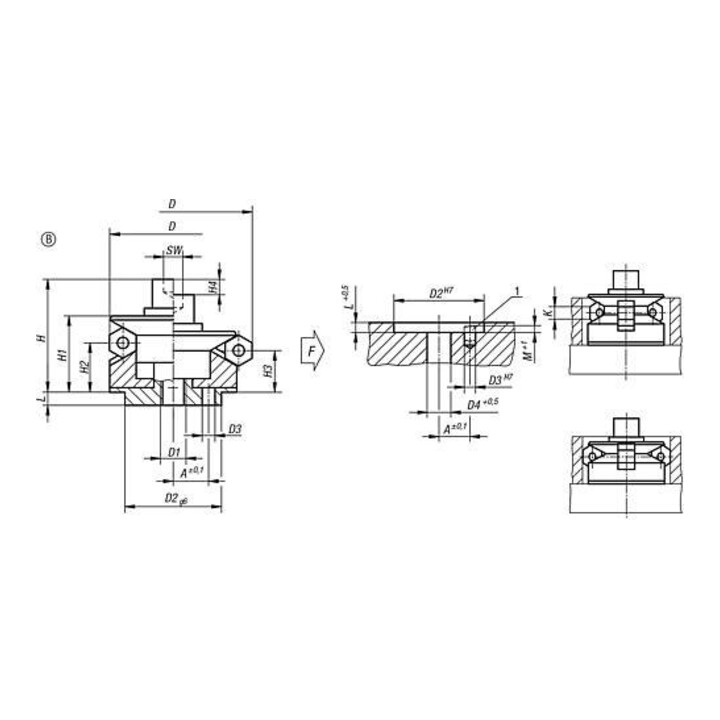 KIPP Presse-étoupe de centrage Forme B Hexagone D=70,5 Acier trempé