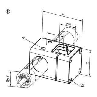 KIPP Rohrverbinder Kreuzstück Form B A50 Typ 50 Aluminium SC schwarz pulverbeschichtet
