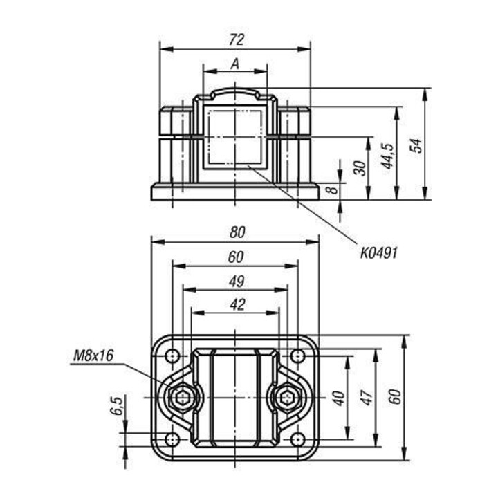 KIPP Rohrverbinder mit Flansch Thermoplast für Vierkantrohre Stahl 30