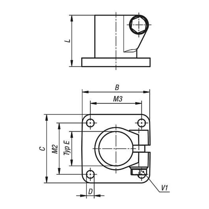 KIPP Rohrverbinder mit Fuß Typ 30 Edelstahl 1.4308 elektrolytisch