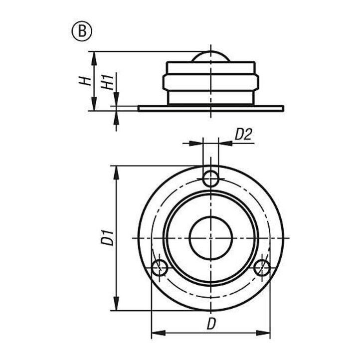 KIPP Roue à bille Forme B DK 19 acier boule en polyamide