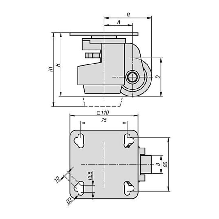 KIPP Rouleau de levage avec système de blocage D62 I29 H103 Polyamide