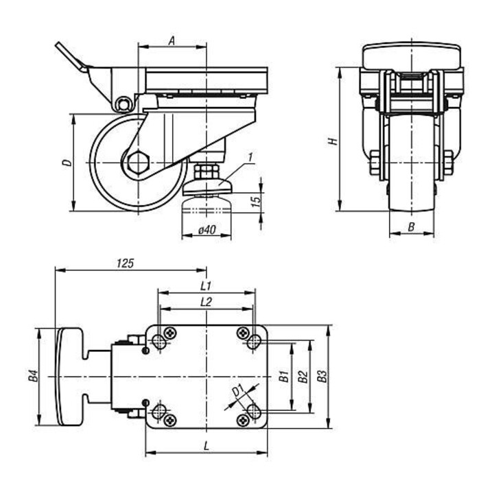 KIPP Rouleau de levage avec système de blocage Ø 100 I 37 H 142 Polyamide