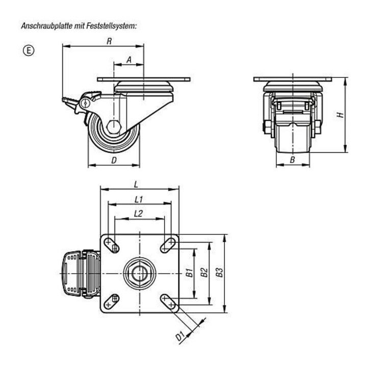 KIPP Roulette pivotante avec système de blocage Polyuréthane compact