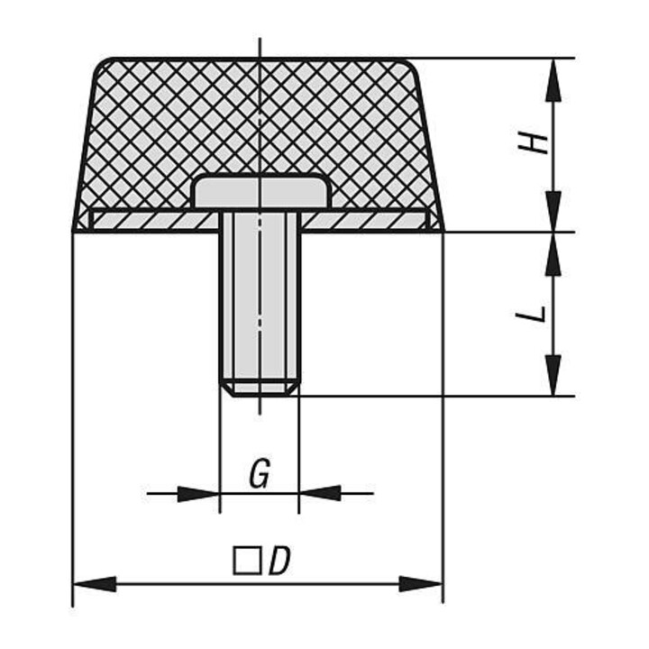 KIPP Rubberen buffer vierkant M12x37 Ø 80 H 30 RVS A4 1.4401