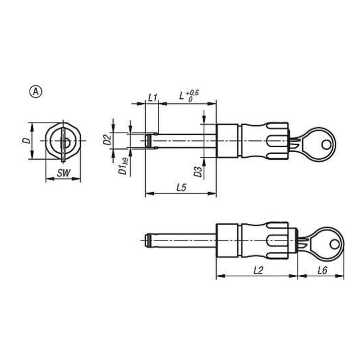 KIPP RVS afsluitbare kogelborgpen vorm A 16mm 50mm