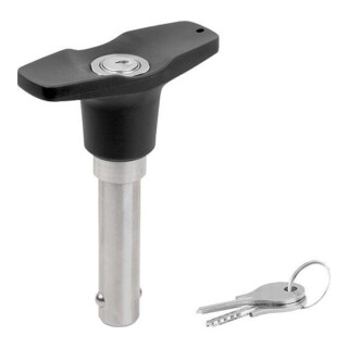 KIPP RVS kogelborgpen afsluitbaar T-greep D1=12 L=80 1.4305