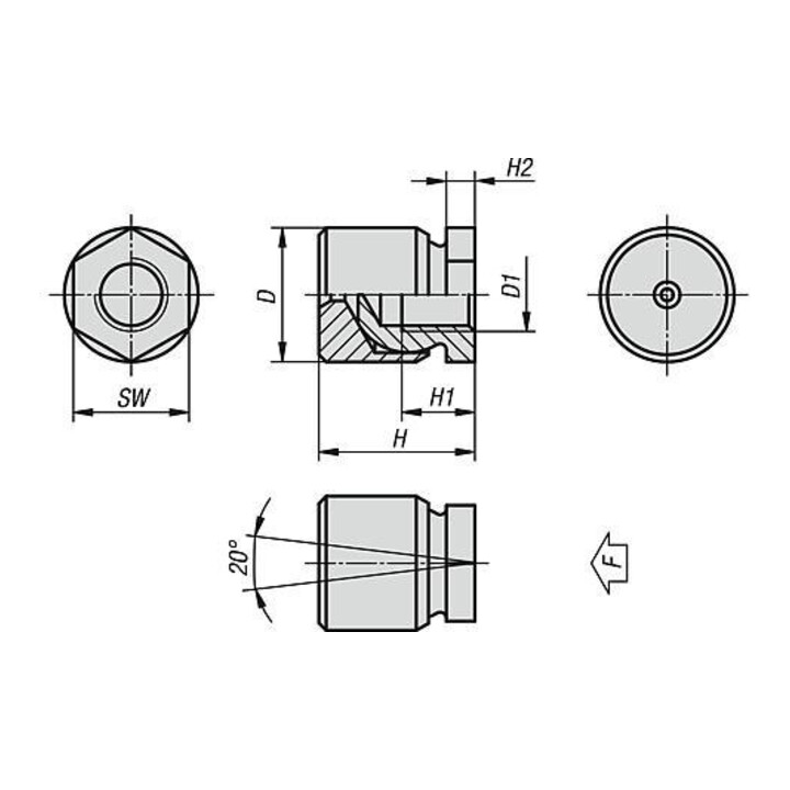 KIPP Scharnierende voet D1=M05 H16,5 SW10 staal