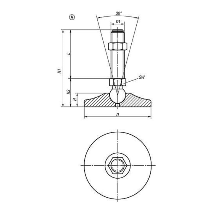 KIPP Scharniervoet D=80 M16x100 SW16 Staal Vorm A