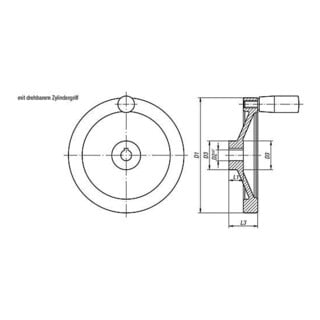 KIPP Scheibenhandrad D1=100 Passbohrung Nut D2=12H7 Aluminium
