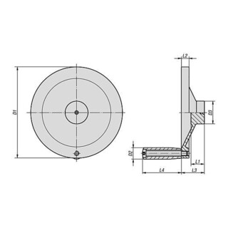 KIPP Schijfhandwiel met centreerboorgat D1=76,2 RVS 1.4301 blanke greep D