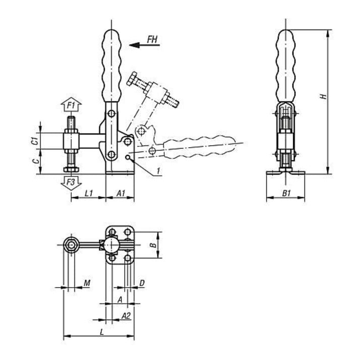 KIPP Schnellspanner Fuß waagrecht Standard F1=1500 M06x50